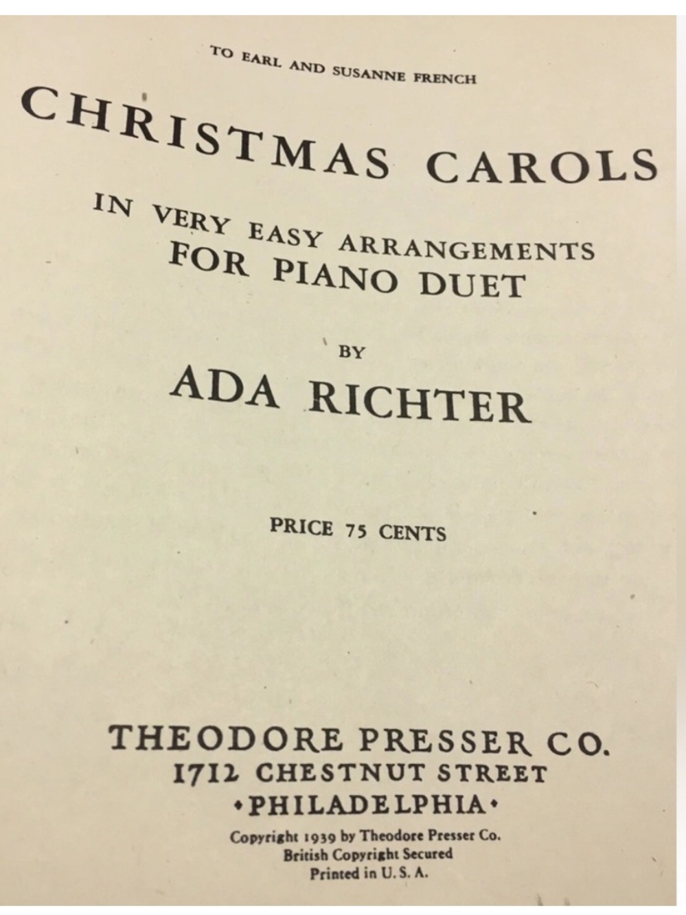Vintage 1939 Christmas Carols for Piano Duets Easy Arrangements Song Book - Picture 3 of 6